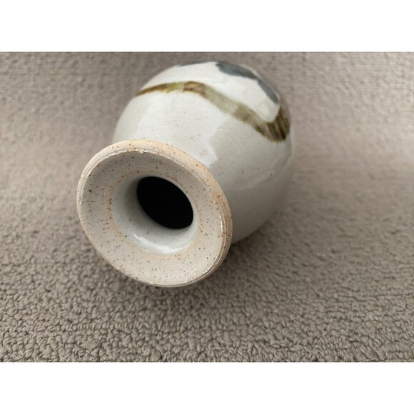 Vintage Hand Painted Pottery Hanging Vase Ornament Stone Floral Design 6" Tall - Picture 8 of 11